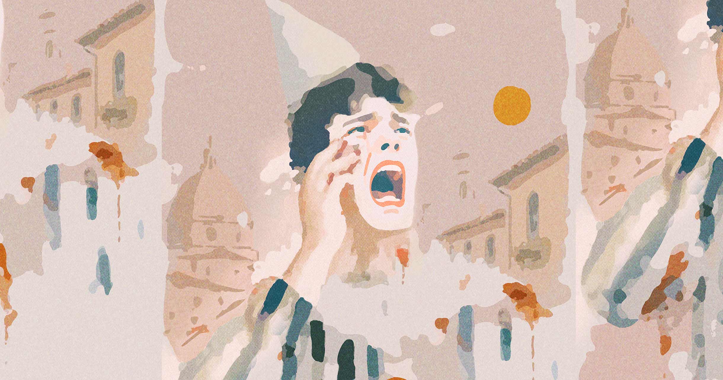 watercolor style image of a clown crying